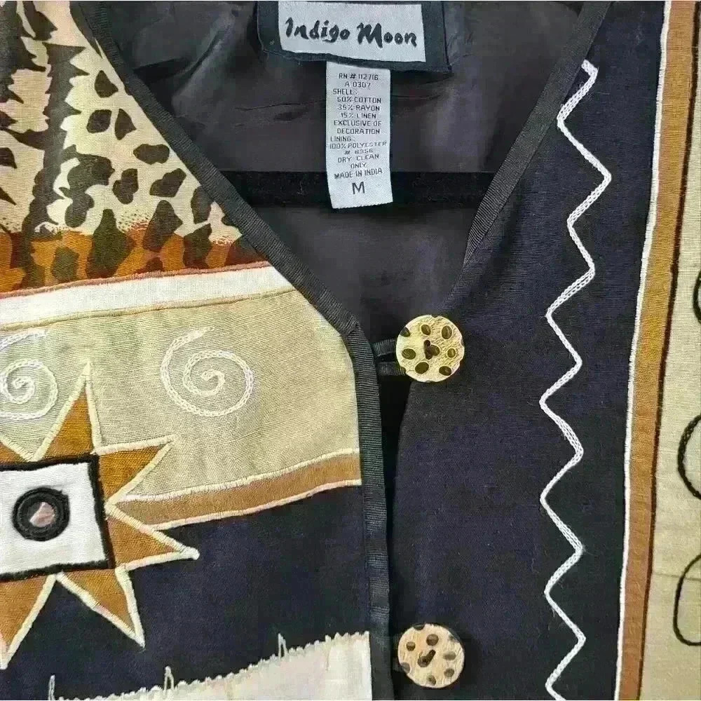 Indigo Moon Art To Wear Vtg Button Front‎ Rayon Linen Cotton Blend Boxy Jacket. - Picture 9 of 9